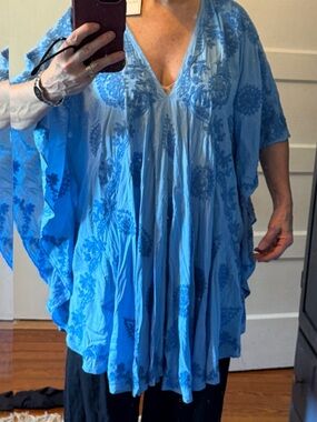 Embroidered Sky Blue V-Neck Women's Swim Coverup